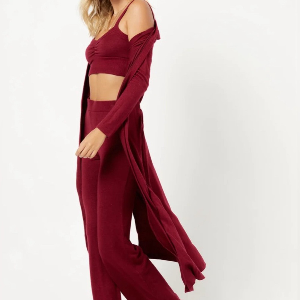 L*SPACE Audrey Duster Cabernet Red Knit Cardigan Women’s Size Large Sweater NEW